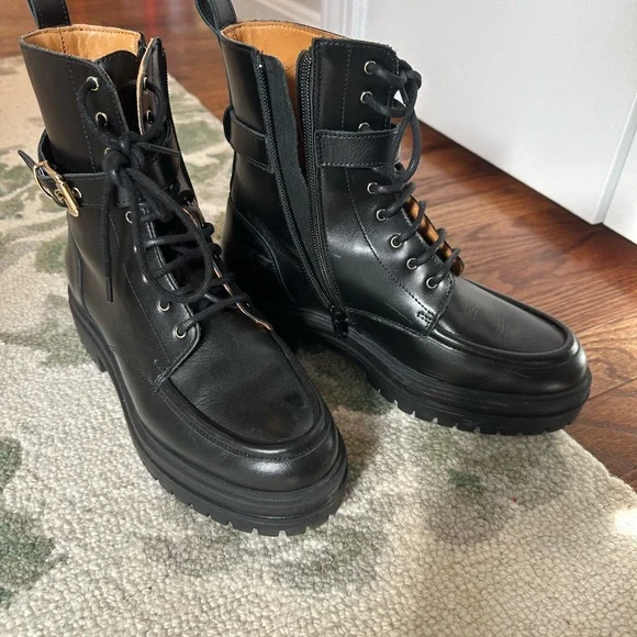 Sezane Black Lace-Up Boots with Gold Accent - Picture 9 of 9